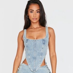 PrettyLittleThing Light Blue Denim Corset Top